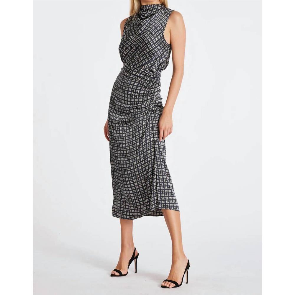 NEW BISHOP + YOUNG asymmetrical midi skirt in navy heritage print